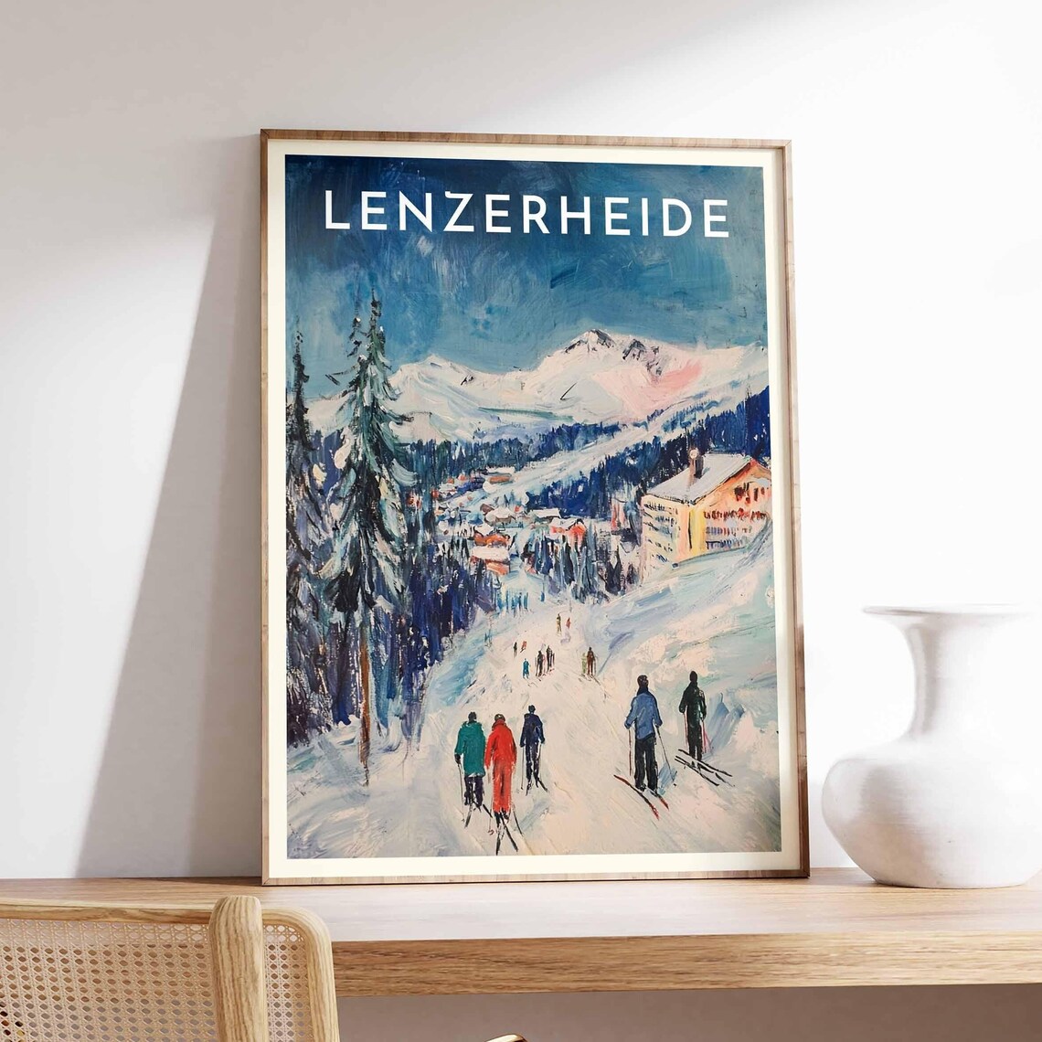 Lenzerheide Switzerland Skiers Slope Village Pines Winter Ski Poster