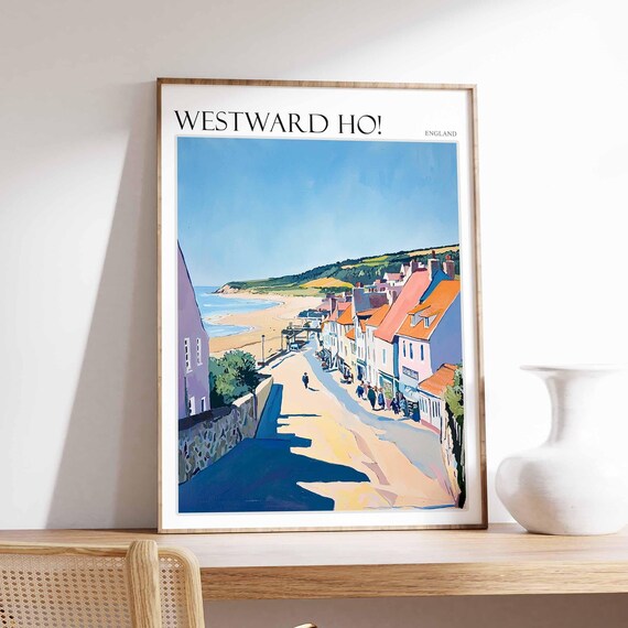 Westward Ho Poster North Devon Poster Uk Travel Poster Coastal Wall Art British Decor Surfing Travel Poster Westward Ho Travel Print