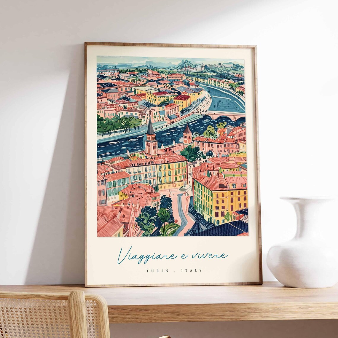Turin Italy Colorful Cityscape River Painting Italian Art Poster