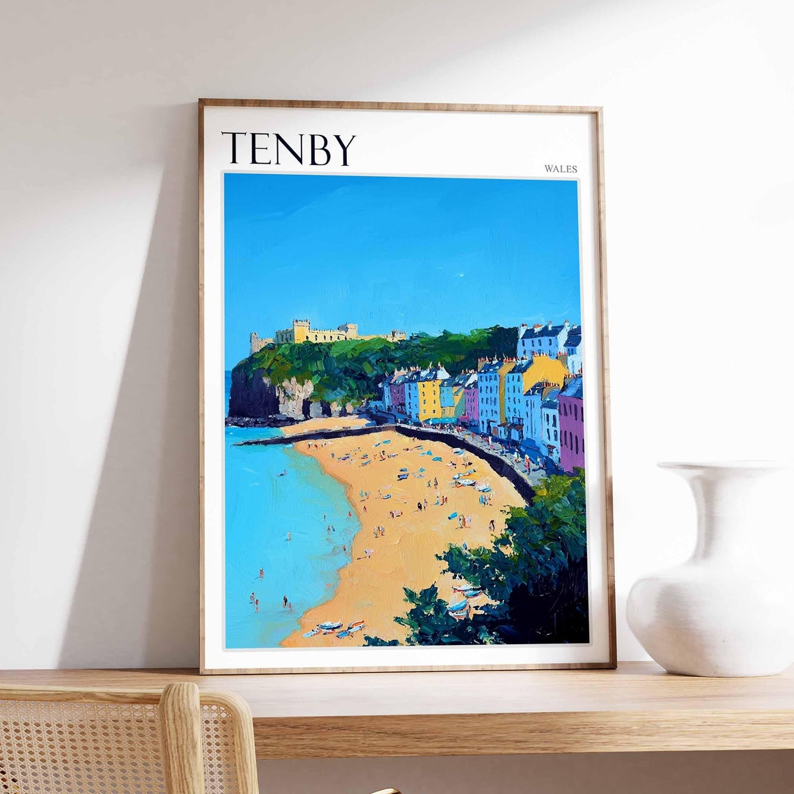 Tenby Castle Headland Beach Boats Harbour Houses View Art Poster