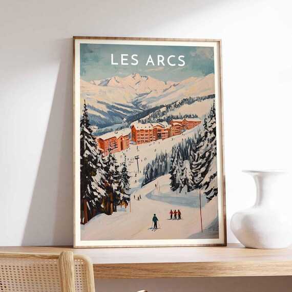 Les Arcs France Snowy Chalets Pine Forest Skiers Ski Travel Poster