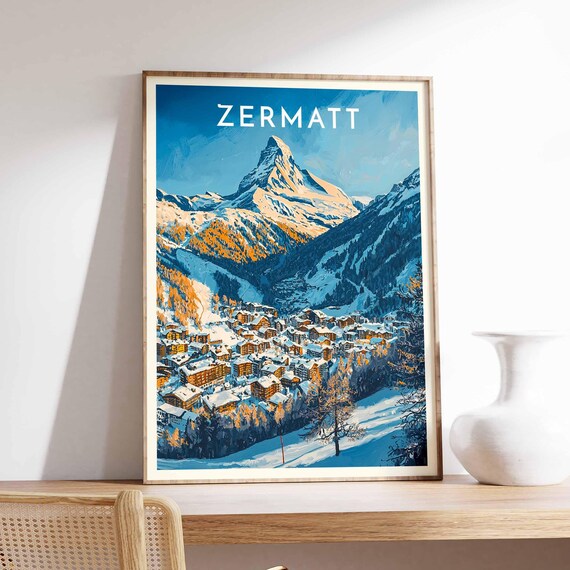 Zermatt Matterhorn Golden Alpine Village Panorama Winter Poster