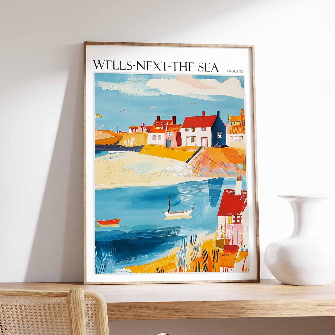 Wells-Next-The-Sea Estuary Boats Red Roofs Abstract Art Poster