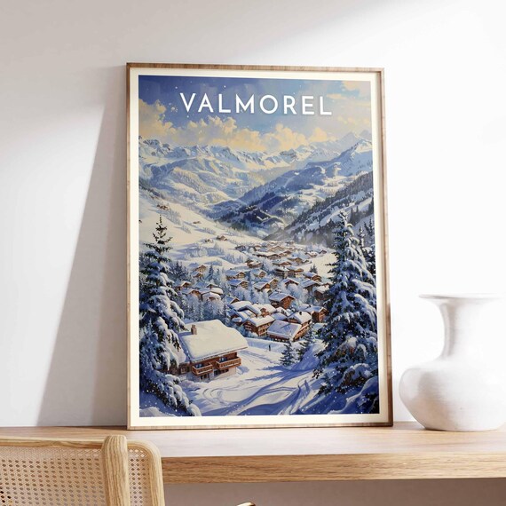 Valmorel Golden Winter Chalet Village Alpine Panorama Vintage Poster