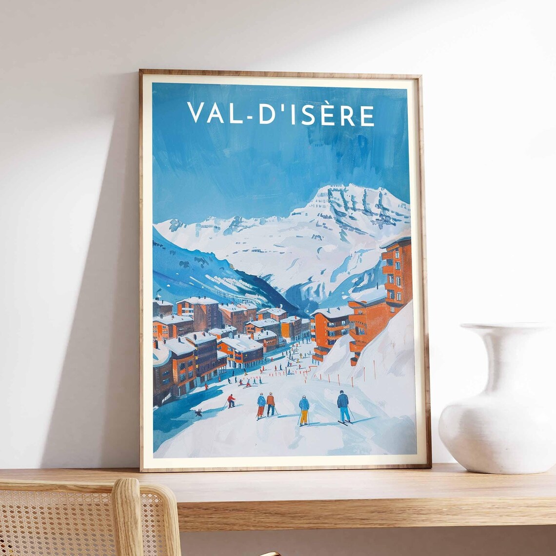 Val-D'Isère Bright Ski Resort Orange Buildings and Slopes Winter Poster