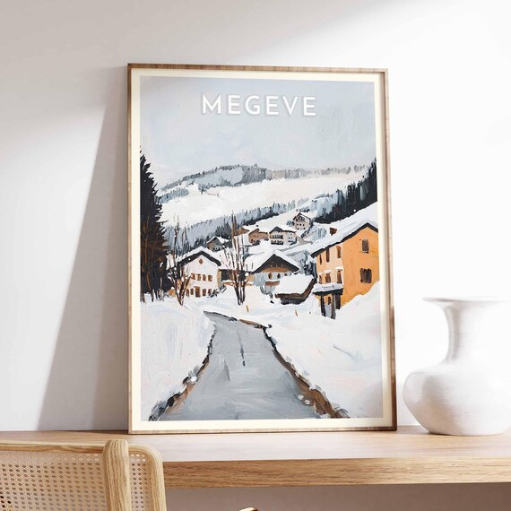 Megeve Overcast Alpine Street Chalets Quiet Winter Art Poster