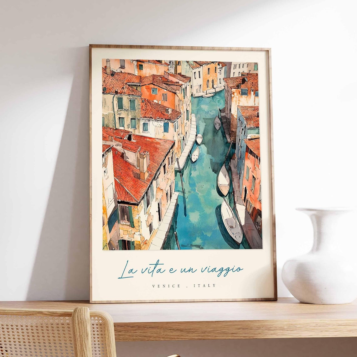 Venice Italy La Vita e Un Viaggio Aerial Canal Red Rooftops Poster