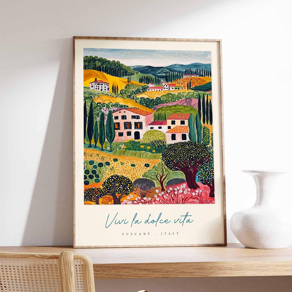 Tuscany Hillside Villages Vivi La Dolce Vita Colorful Italy Poster