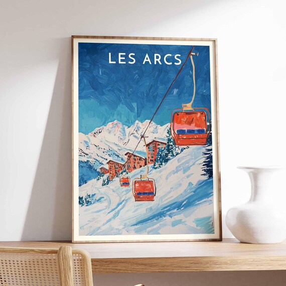 Les Arcs France Vintage Red Gondola Mountain Ski Resort Poster