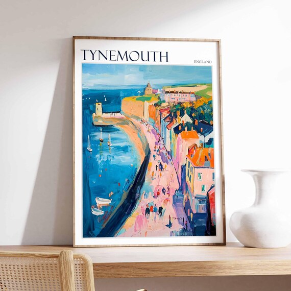 Tynemouth Colorful Quay Harbor Boats Vibrant Painterly Coast Poster