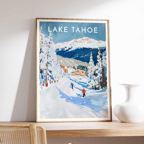 Skiing Travel Poster Lake Tahoe Ski Print Art Winter Sport Gift