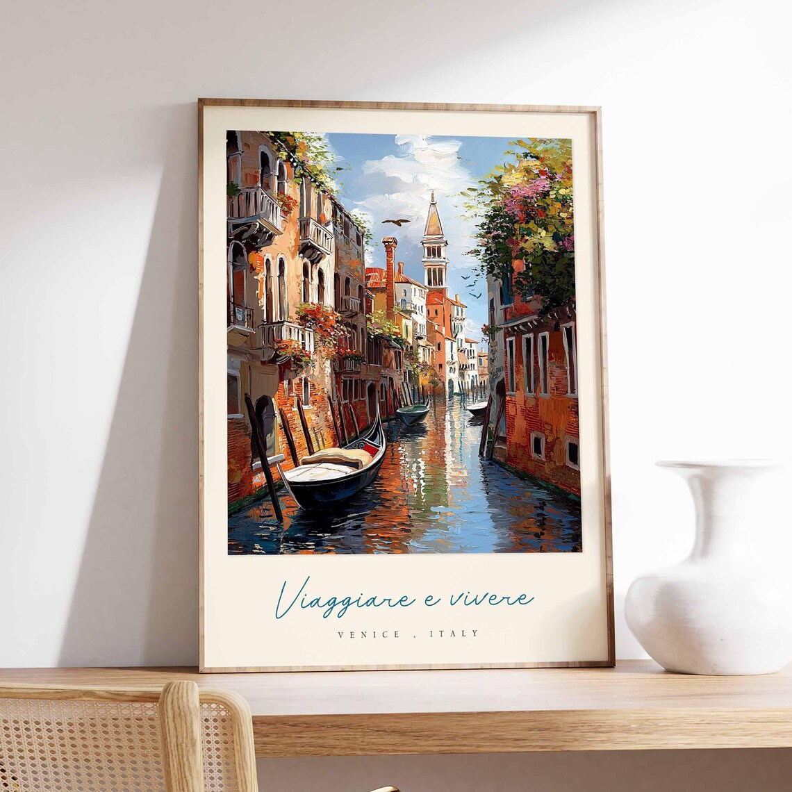 Venice Italy Viaggiare e Vivere Gondola Canal Painting Travel Poster