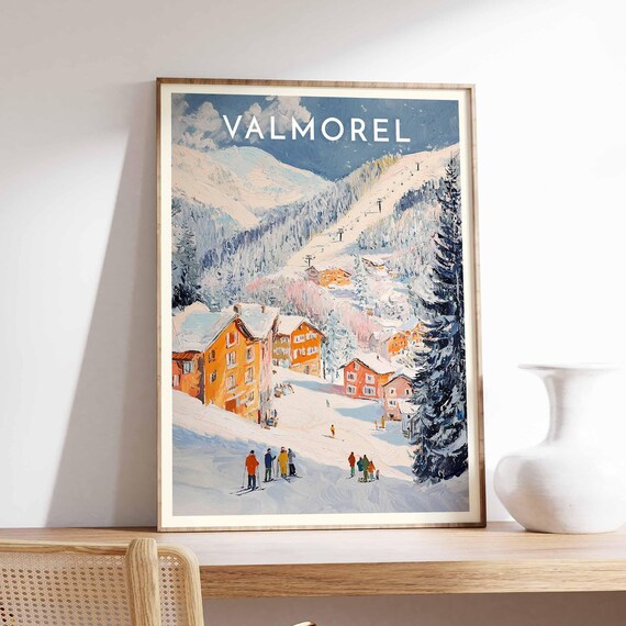 Valmorel France Ski Village Chalets Skiers Alpine Winter Travel Poster