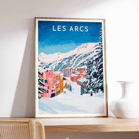 Les Arcs France Vintage Painterly Snowy Mountain Peak Poster