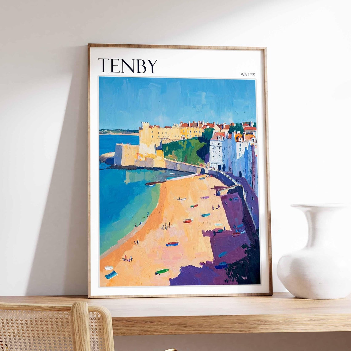 Tenby Harbour Wall Beach Boats Castle Headland View Art Poster