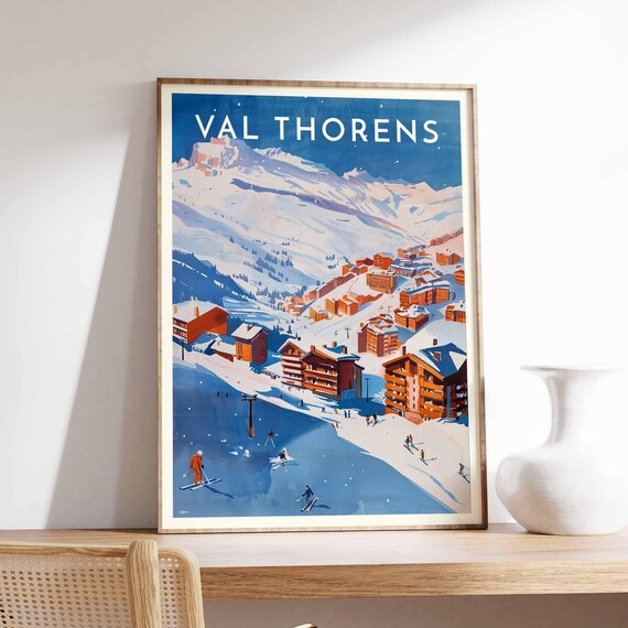 Val Thorens French Alps Ski Resort Vintage Travel Art Poster