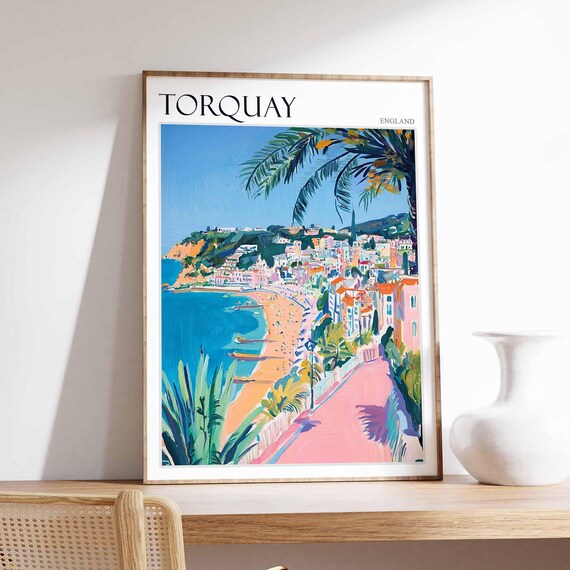 Torquay Palm Promenade Beach Bright Painterly Seaside England Poster