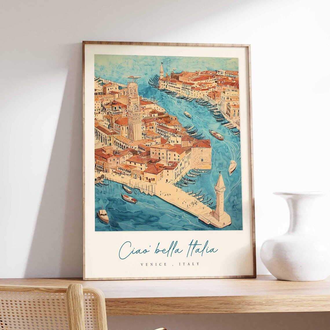 Venice Harbor Aerial Ciao Bella Italia Grand Canal Gondolas Poster
