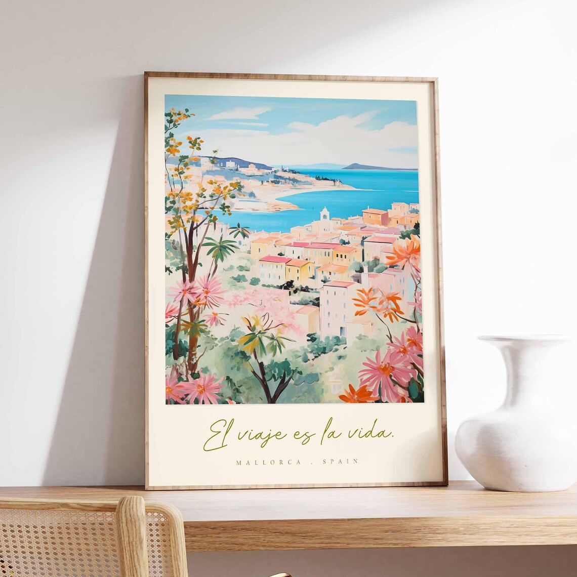 Mallorca Spain El Viaje Es La Vida Watercolor Coast Travel Poster