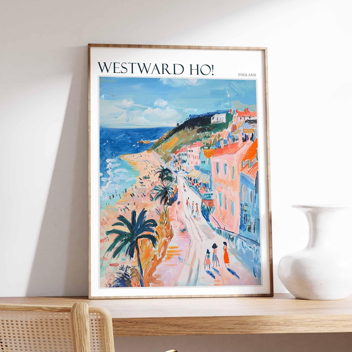 Westward Ho Promenade Pastel Buildings Palm Trees Art Poster