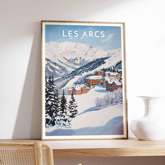 Les Arcs France Snowy Valley Chalets Mountain Peaks Ski Poster
