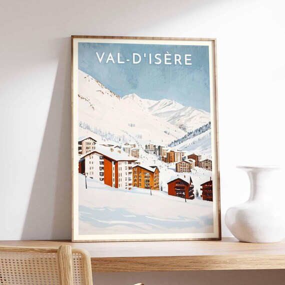 Val d'Isère France Snowy Alpine Village Ski Slope Scene Poster