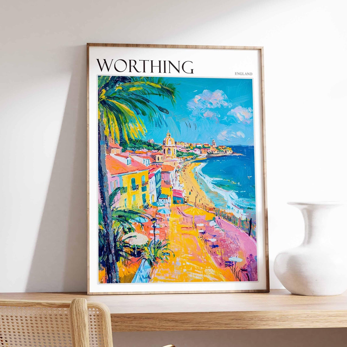 Worthing England Palm Tree Promenade Sunny Coast Painting Poster