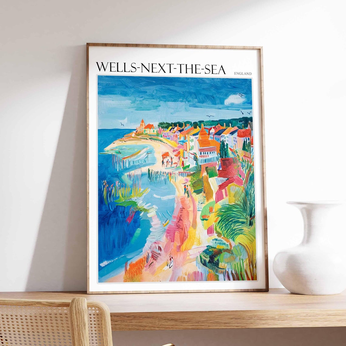 Wells Next The Sea Poster Norfolk Poster Uk Travel Poster Coastal Wall Art British Decor Wells Next The Sea Travel Print Norfolk Decor