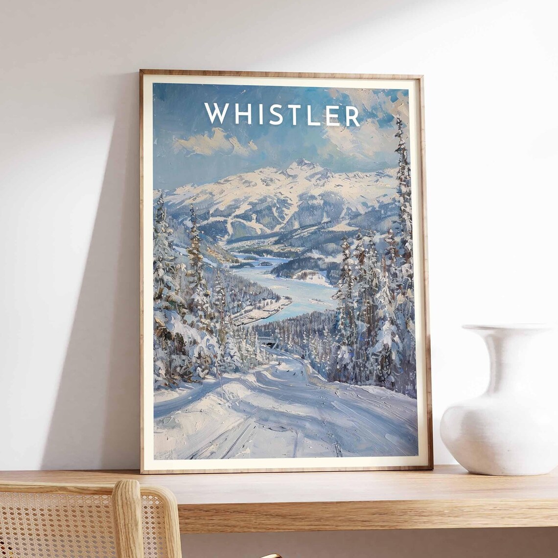 Whistler Canada Winding Ski Trail Pines Valley Winter Travel Poster