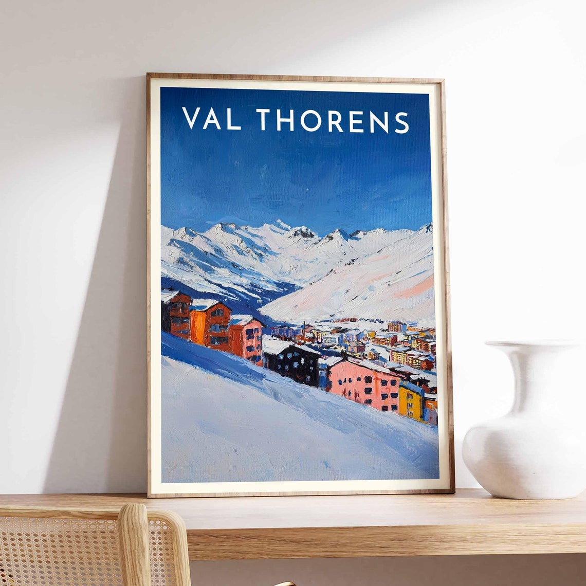 Val Thorens France Alpine Mountain Resort Painterly Travel Poster