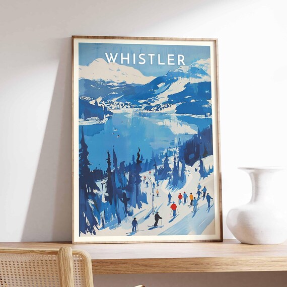 Whistler Canada Blue Retro Ski Scene Lake Vintage Travel Poster