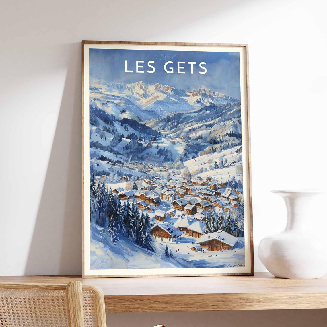Les Gets France Snowy Alpine Village Ski Resort Travel Poster