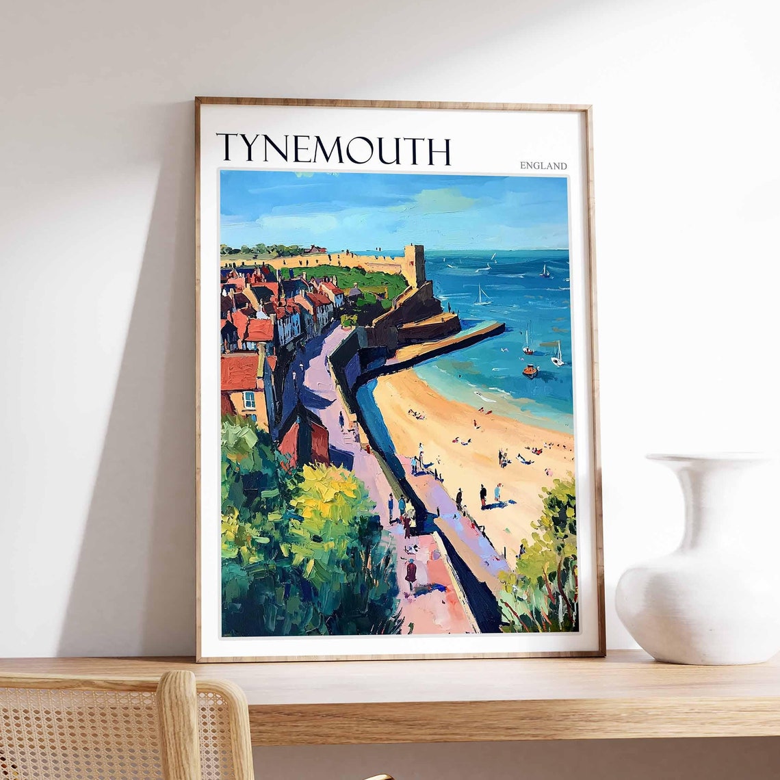 Tynemouth Steep Street Beach Priory Ruins Sailboats Coastal Poster
