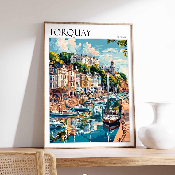 Torquay Harbor Marina White Buildings Sailboats England Art Poster