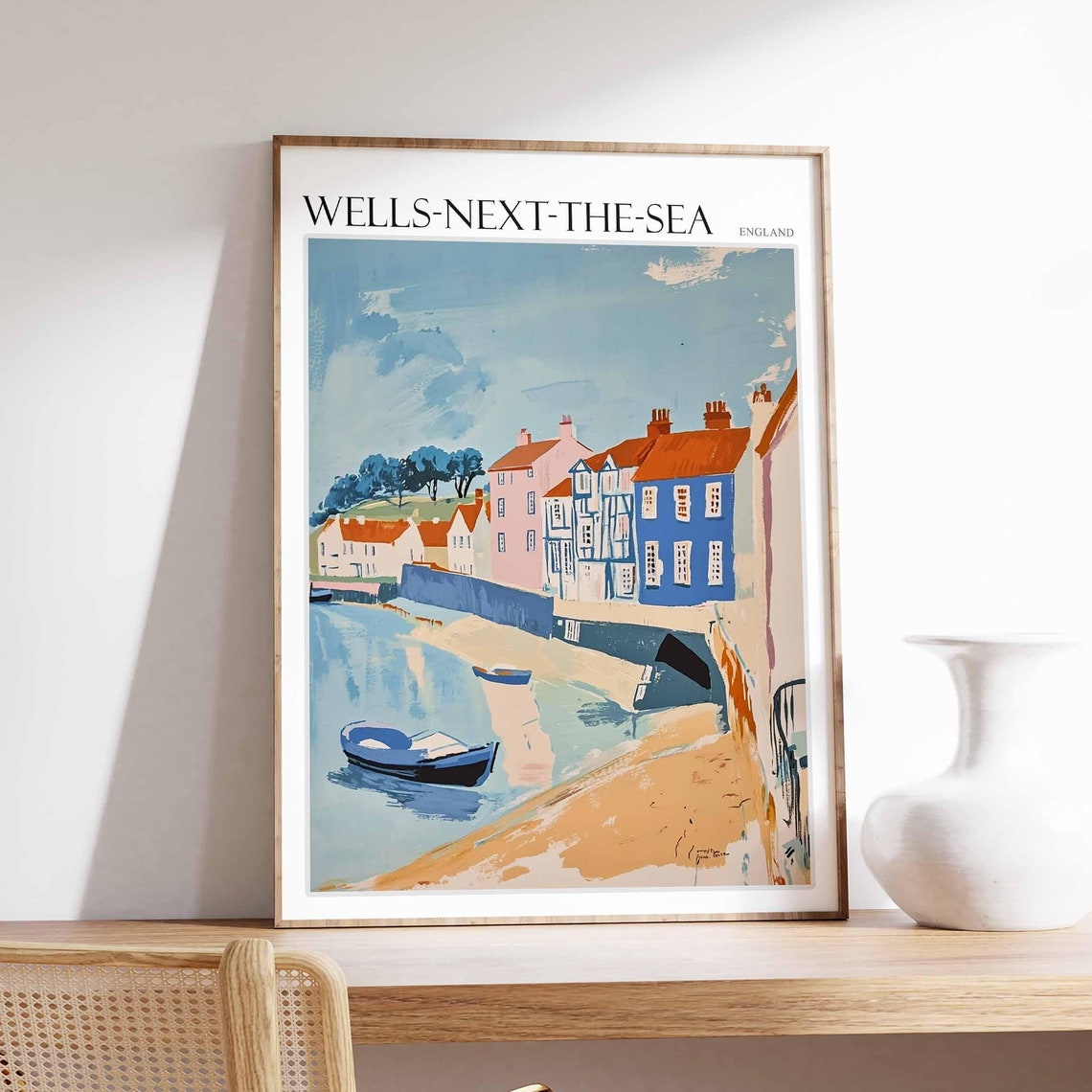 Wells Next The Sea Poster Norfolk Poster Uk Travel Poster Coastal Wall Art British Decor Wells Next The Sea Travel Print Norfolk Decor