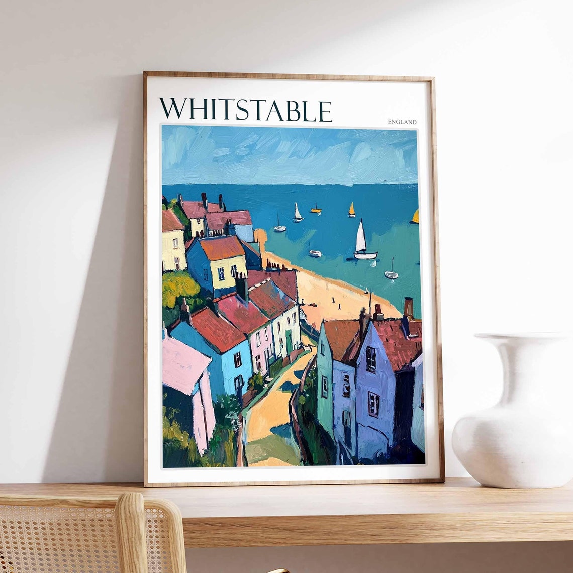 Whitstable England Seaside Cottages Sailboats Coastal Town Poster