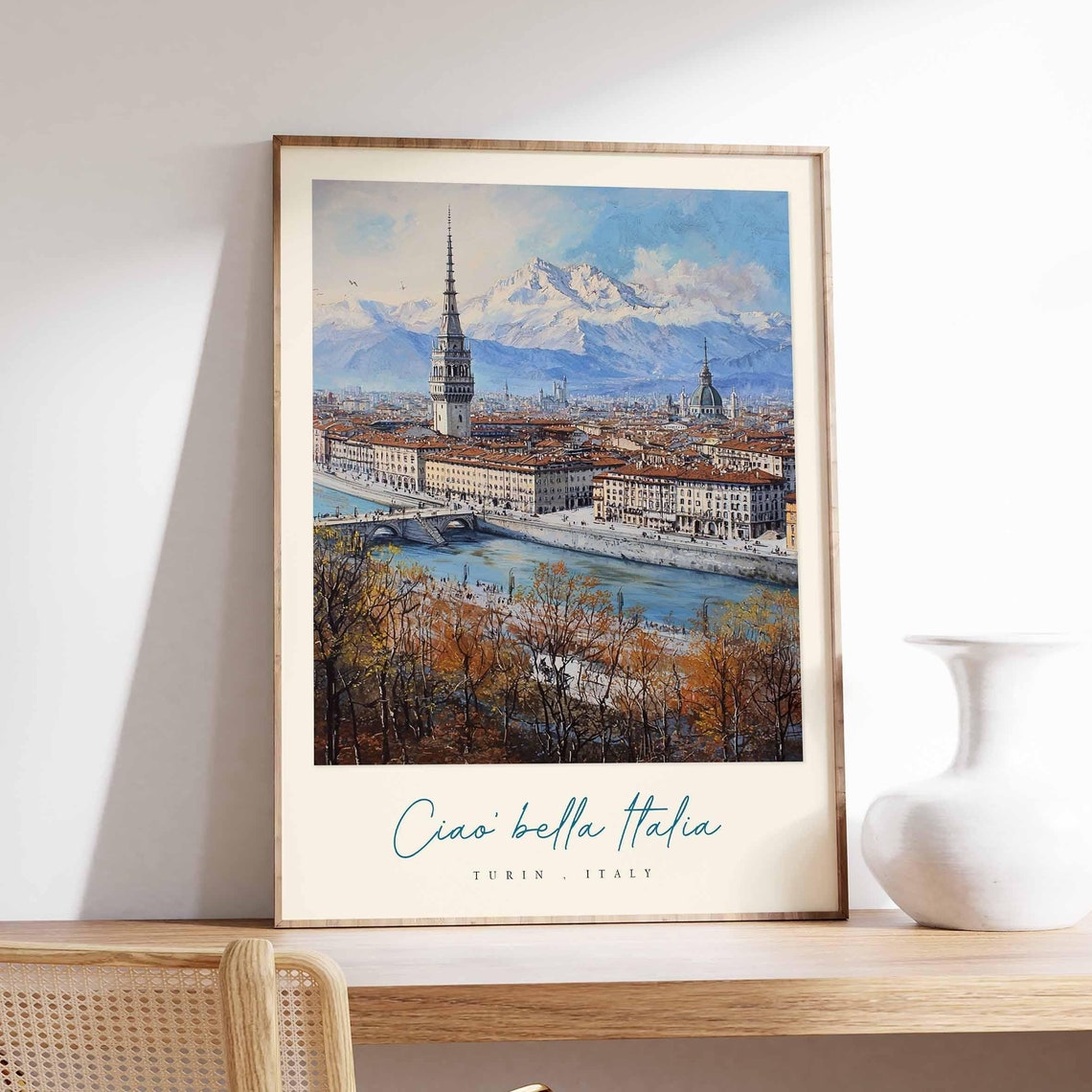 Turin Mole Antonelliana Ciao Bella Italia River Po Alps Poster