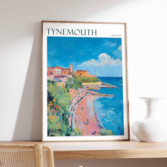 Tynemouth Castle Headland Pink Beach Seagulls View Art Poster
