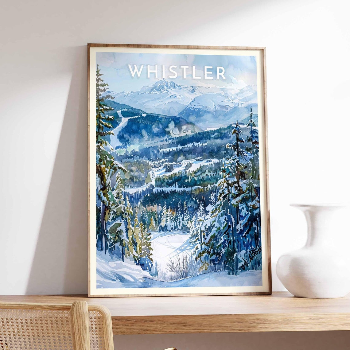Whistler Canada Valley Slopes Painterly Watercolor Travel Poster