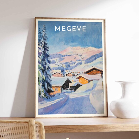 Megeve Tall Fir Trees Chalet Trail Snow Light Winter Scene Poster