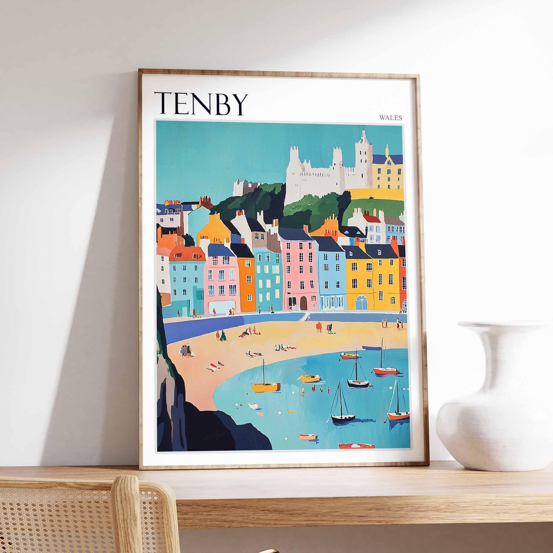 Tenby Wales Colorful Harbor Town Castle Beach Seaside Poster