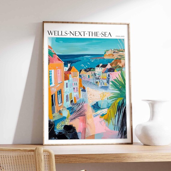 Wells-Next-The-Sea Pastel Street Palm Trees Seaside Art Poster