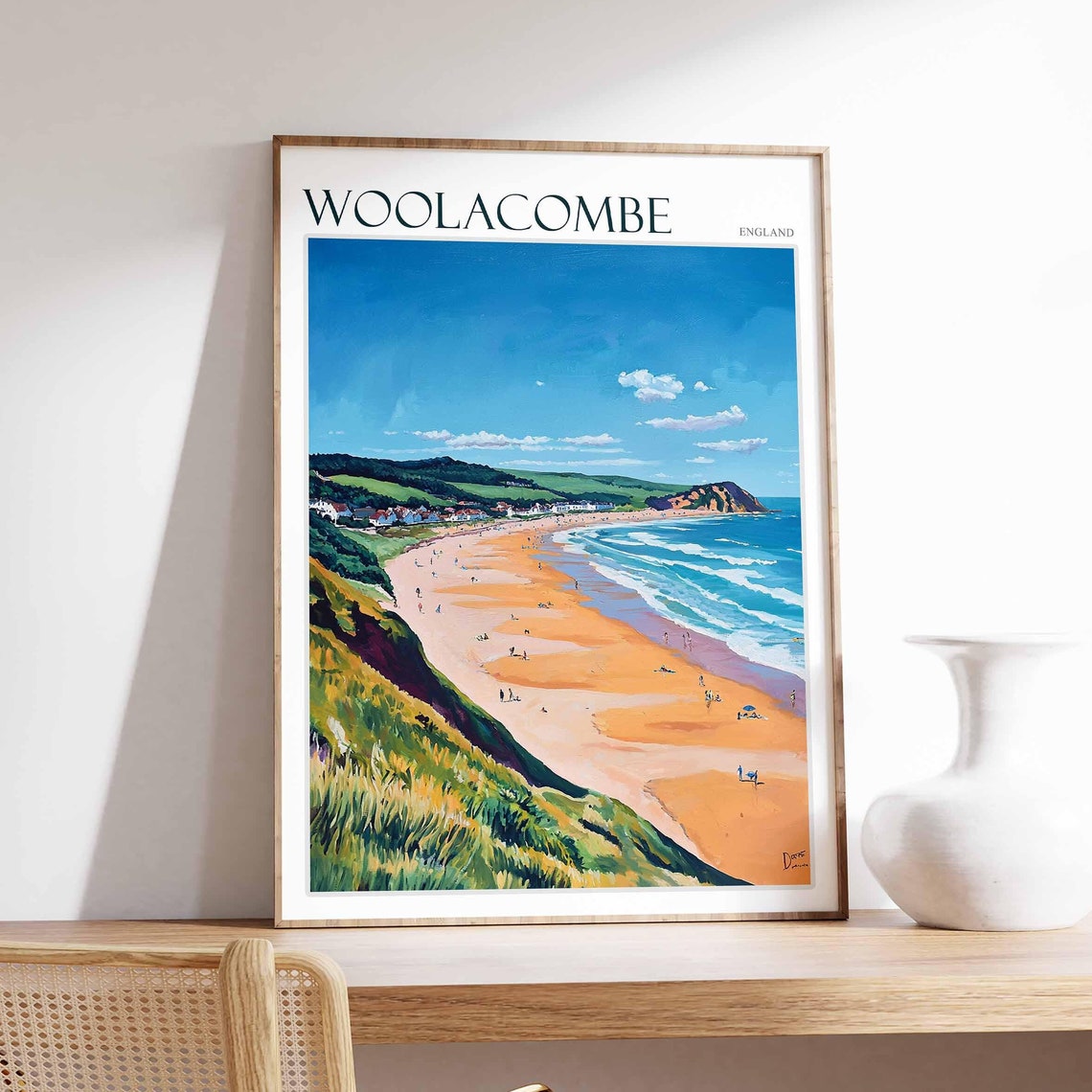 Woolacombe England Headland View Surf Beach Wildflower Poster