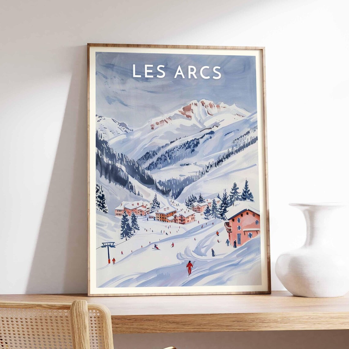 Les Arcs France Skiers Snowy Slopes Alpine Village Ski Travel Poster