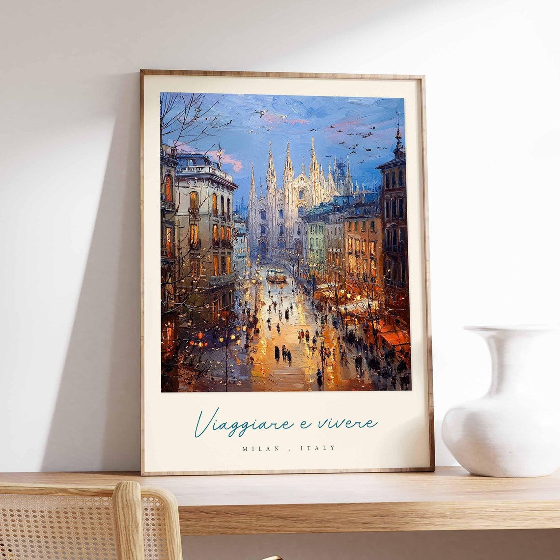 Milan Evening Street Duomo At Dusk Glowing Windows Italy Travel Poster
