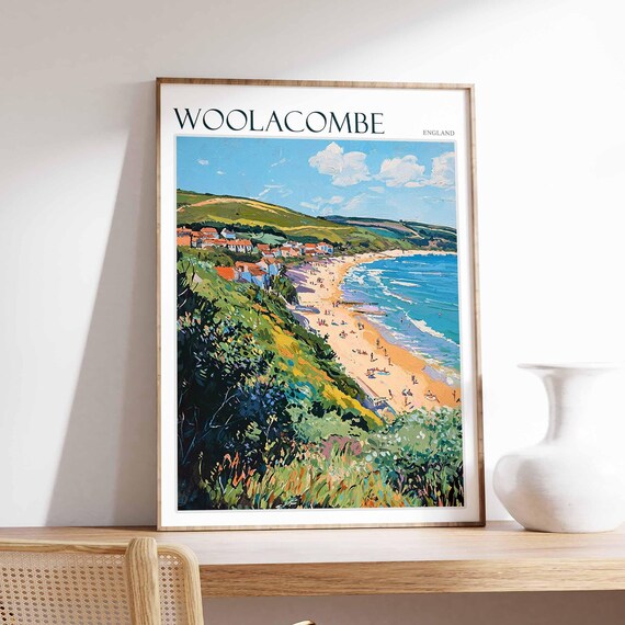 Woolacombe England Hilltop Village View Over Curved Beach Poster