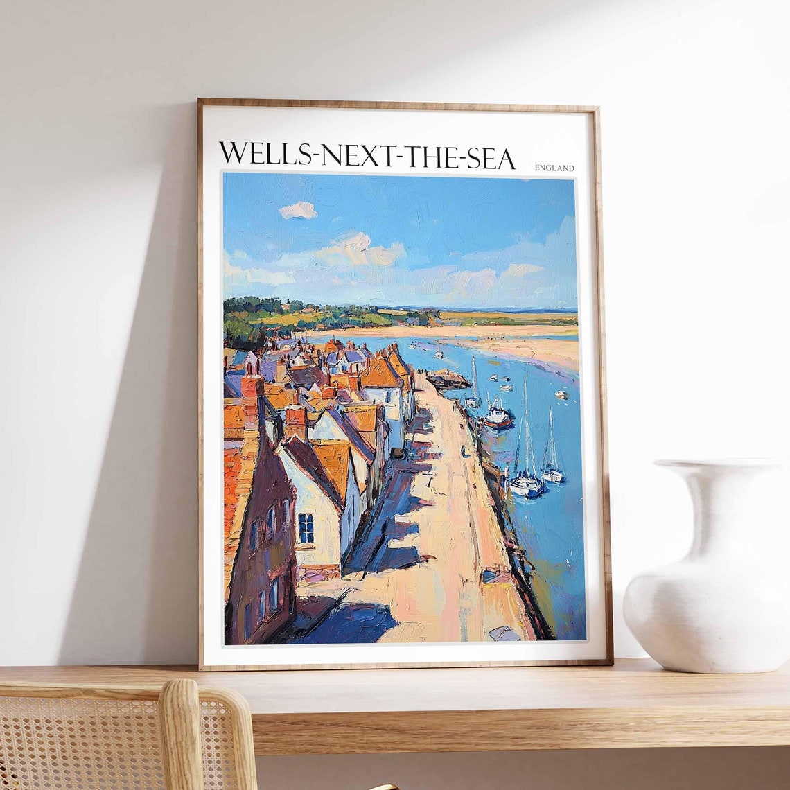 Wells Next The Sea Poster Norfolk Poster Uk Travel Poster Coastal Wall Art British Decor Wells Next The Sea Travel Print Norfolk Decor
