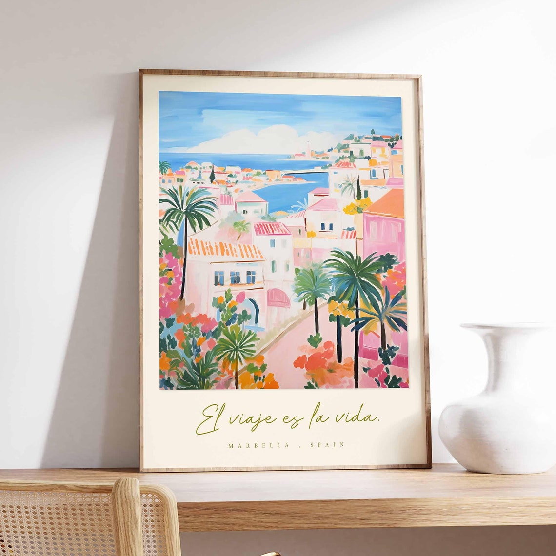 Marbella Spain El Viaje Es La Vida Palm Coast Watercolor Travel Poster