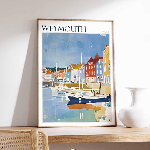 Weymouth England Harbour Boats and Colorful Quay Travel Poster