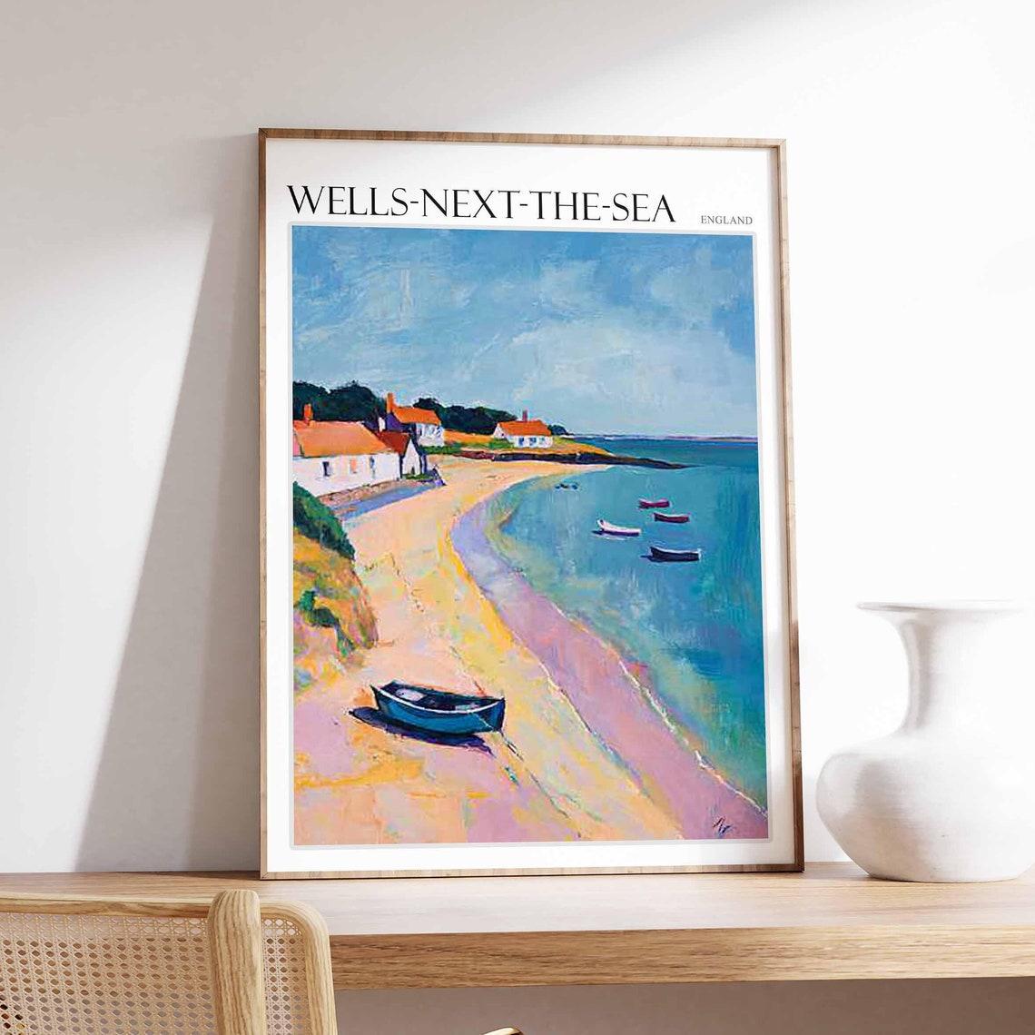 Wells-Next-The-Sea Quiet Cove Rowing Boat Cottages Art Poster